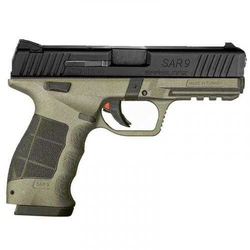 <span style="font-weight:bolder; ">Sar</span> SAR9 Pistol 9mm 4.50" Barrel 17 Round OD Green Frame Black Steel Slide