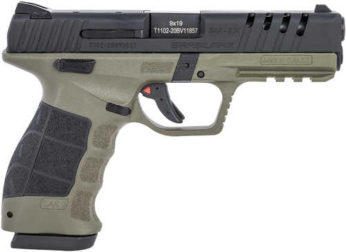 <span style="font-weight:bolder; ">Sar</span> SAR9X Pistol 9mm 4.40" Barrel 19 Round OD Green Frame Black Steel Slide Interchangeable Backstrap Grip