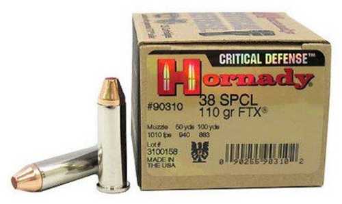 Hornady<span style="font-weight:bolder; "> 38</span> <span style="font-weight:bolder; ">Special</span> Critical Defense 110 Grain Critical Defense Tip Md: 90310