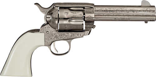 Cimarron Meldrum Revolver .45 Colt 4.75" Barrel 6Rd Capacity Fixed Sights Ivory Grips Laser Engraved Nickel Finish