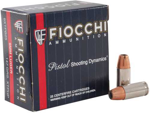 <span style="font-weight:bolder; ">9mm</span> Luger 25 Rounds Ammunition Fiocchi Ammo 147 Grain Hollow Point