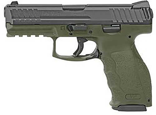 Heckler & Koch VP9 Striker Fired Semi-Auto Pistol 9mm Luger 4.09" Cold Hammer-Forged Polygonal Barrel (1)-17Rd Magazine Dot Front Sight Low Snag 2-Dot Luminescent Rear Black Steel Slide Green Polymer Finish