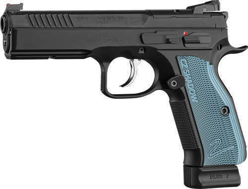 CZ-USA Shadow 2 Optics-Ready Semi-Auto Pistol 9mm Luger 4.89" Non-Tilted Cold Hammer Forged Barrel (3)-17Rd Magazine Fiber Front HAJO Rear Sights Checkered Blue Aluminum Grips Black Finish