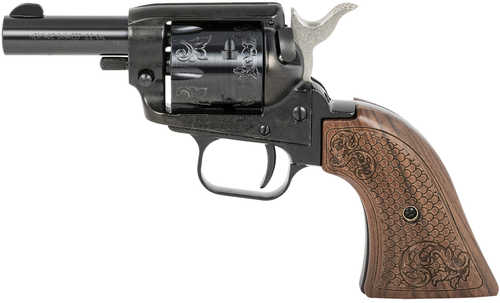 Heritage Manufacturing Rough Rider Barkeep Single Action Revolver .22 Long Rifle 2" Barrel 6Rd Capcaity Fixed Sights Scrolled Wood Grips Engraved Stainless Steel Flask Simulated CCH Frame Applied Finish