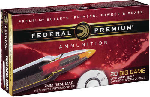 <span style="font-weight:bolder; ">7mm</span> Remington Magnum 20 Rounds Ammunition Federal Cartridge 140 Grain Ballistic Tip