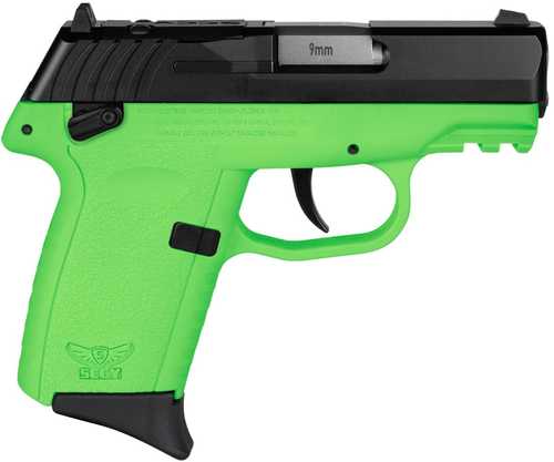 SCCY Industries CPX-2 Semi-Auto Pistol 9mm Luger 3.1" Barrel (2)-10Rd Magazines Dot Front Sight & Windage Adjustable 2-Dot Rear Red Ready Black Slide Lime Green Polymer Finish