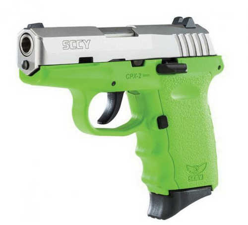 SCCY Industries CPX-1 Semi-Auto Pistol 9mm Luger 3.1" Barrel (2)-10Rd Magazines Dot Front Sight & Windage Adjustable 2-Dot Rear Red Ready Stainless Slide Lime Green Polymer Finish