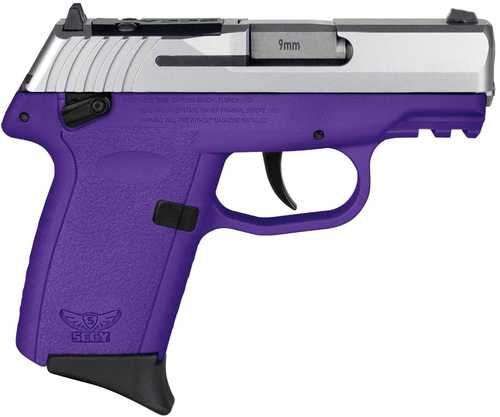 SCCY Industries CPX-1 Semi-Auto Pistol 9mm Luger 3.1" Barrel (2)-10Rd Magazines Dot Front Sight & Windage Adjustable 2-Dot Rear Red Ready Stainless Slide Purple Polymer Finish