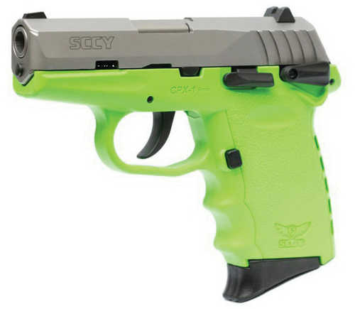 SCCY Industries DVG-1 Striker Fired Semi-Auto Pistol 9mm Luger 3.1" Barrel (2)-10Rd Magazines Dot Front Sight & Windage Adjustable 2-Dot Rear Red Ready Stainless Slide Lime Green Polymer Finish