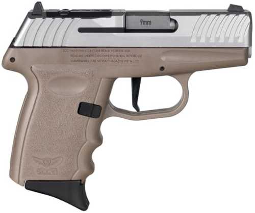 SCCY Industries DVG-1 Striker Fired Semi-Auto Pistol 9mm Luger 3.1" Barrel (2)-10Rd Magazines Dot Front Sight & Windage Adjustable 2-Dot Rear Red Ready Stainless Slide Brown Polymer Finish