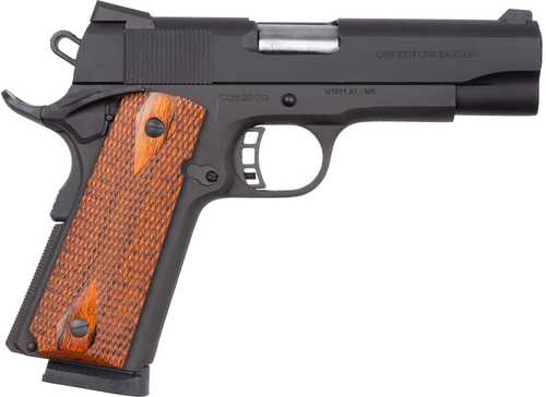 Cimarron 1911 One Ranger Semi-Auto Pistol .45 Auto 4.25" Barrel (1)-8Rd Single Stack Magazine Fixed Front & Dovtail Rear Sights "One Riot Ranger" QuoteFrom The LegendaryTexas Rangers Engraved Gun Double Diamoond Checkered Wood Grips Black