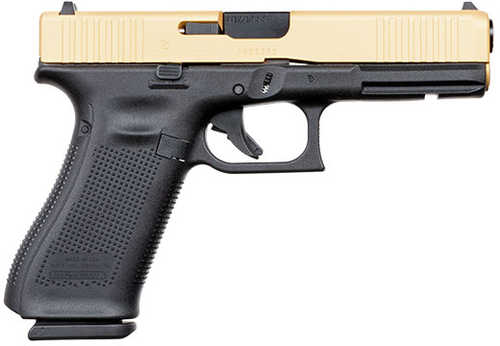 Glock 17 Gen5 Striker Fired Semi-Auto Pistol 9mm Luger 4.49" Marksman Barrel (3)-17Rd Double Stack Magazine White Dot Front & Outline Rear Sights Gold Slide Black Polymer Finish