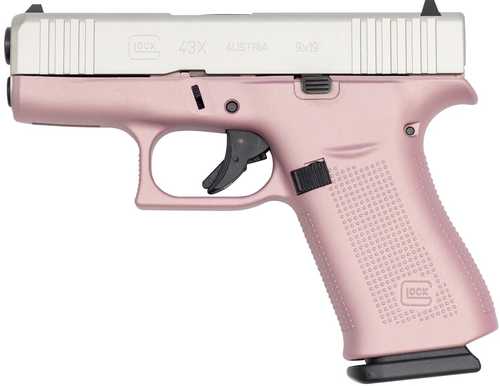 Glock G43X Striker Fired Semi-Auto Pistol 9mm Luger 3.41" Carbon Steel Barrel (2)-10Rd Magazines White Dot Front & Outline Rear Sights Shimmering Aluminum Cerakote Slide Pink Champagne Finish