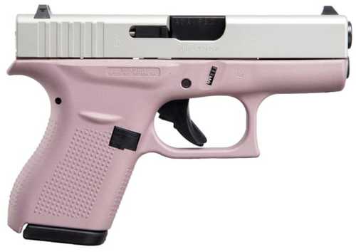 Glock G42 Striker Fired Semi-Auto Pistol .380 Auto 3.26" Carbon Steel Barrel (2)-6Rd Single Stack Magazines White Dot Front & Outline Rear Sights Shimmering Aluminum Cerakote Slide Pink Finish