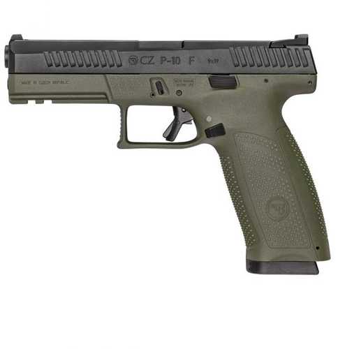 CZ-USA P-10 Full Size Semi-Automatic Pistol 9mm Luger 4.5" Cold Hammer-Forged Barrel (2)-10Rd Magazines Fixed Dot Front 2-Dot Rear Sights Black Slide OD Green Polymer Finish
