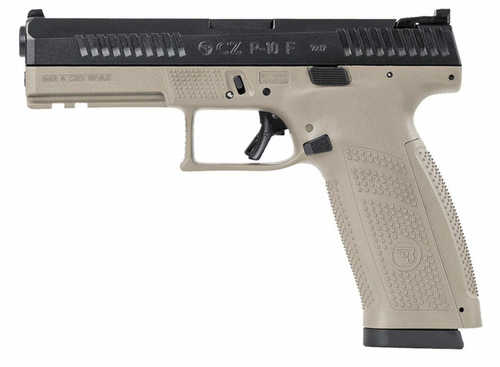CZ-USA P-10 Full Size Semi-Automatic Pistol 9mm Luger 4.5" Cold Hammer-Forged Barrel (2)-10Rd Magazines Fixed Dot Front 2-Dot Rear Sights Black Slide Flat Dark Earth Polymer Finish