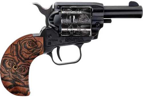 Heritage Barkeep Single Action Revolver .22 Long Rifle 2" Rifled Barrel 6Rd Capacity Fixed Front & Notch Rear Sights Rose Engraved Birdhea Wood Grips With Engraving On Cylander Black Finish