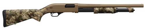 Winchester Super X Pump Defender Action Shotgun 12 Gauge 3" Chamber 18" Barrel 5 Round Capacity Brass Bead Fixed Sights Tactical Ribbed Forearm Mossy Oak Elements Terra Bayou Camouflaged Synthetic Stock Flat Dark Earth Applied Finish