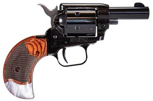 Click to see larger image. Heritage Manufacturing Rough Rider Barkeep Single Action Revolver .22 Long Rifle 2" Barrel 6 Round Capacity Notched Rear Fixed Sights Rosewood & Pearl Bird Head Grips Black Oxide Finish