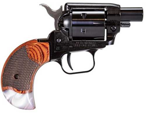 Click to see larger image. Heritage Manufacturing Rough Rider Barkeep Single Action Revolver .22 Long Rifle 1.68" Barrel 6 Round Capacity Notched Rear Fixed Sights Rosewood & Pearl Bird Head Grips Black Oxide Finish