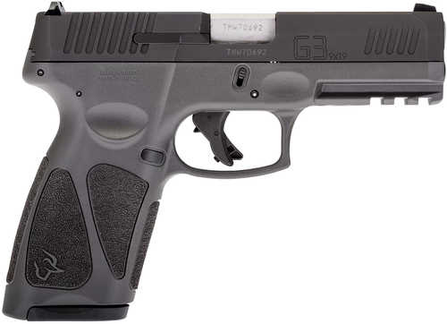 Click to see larger image. Taurus G3 Single Action Only Semi-Automatic Pistol 9mm Luger 4" Stainless Steel Barrel (2)-15Rd Magazines Fixed Front Adjustable Rear Sights Serrated Matte Black Slide Gray Polymer Finish