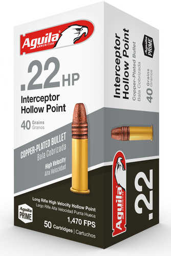 Aguila Interceptor 22 LR 40 gr Copper Plated Hollow Point (CPHP) Ammo 50 Round Box