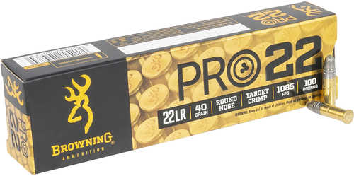 <span style="font-weight:bolder; ">Browning</span> Pro22 Subsonic Velocity 22 LR 40 gr Lead Round Nose (LRN) Ammo 100 Box