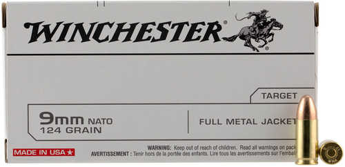 Click to see larger image. Winchester 9mm NATO 124 gr Full Metal Jacket (FMJ) Ammo 50 Round Box