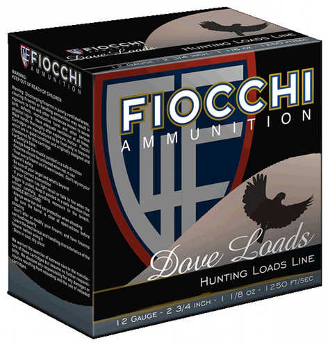 12 Gauge 25 Rounds Ammunition Fiocchi Dove Loads 3/4" 1/8 oz Lead #8