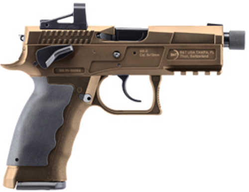 B&T MKII Single Action Only Full Size Semi-Automatic Pistol 9mm Luger 4.3" Threaded Barrel (1)-17Rd Magazine Adjustable Rear Sight Optics Ready (Shield RMS Cut) Black Polymer Grips Coyote Tan Finish