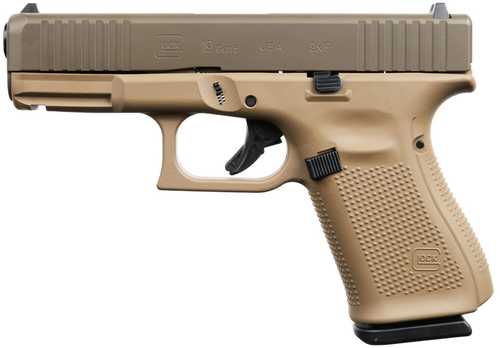 Glock G19 Gen5 Striker Fired Semi-Automatic Pistol 9mm Luger 4.02" Carbon Steel Barrel (3)-15Rd Magazines White Dot Front Outline Rear Sights Patriot Brown Slide Flat Dark Earth Polymer Finish