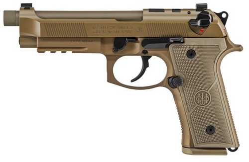 Click to see larger image. Beretta M9A4 Double/Single Action Semi-Automatic Pistol 9mm Luger 5" Threaded Barrel (3)-18Rd Magazine 3-Dot Tritium Night Sights Vertec Thin Straight Grips-FDE Flat Dark Earth Finish