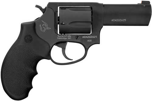 Taurus 605 Single/Double Action Small Revolver .38 Special +P 3" Barrel 5 Round Capacity Night Front Fixed Rear Sights Finger Grooved Black Hogue Rubber Grips Matte Stainless Steel Finish