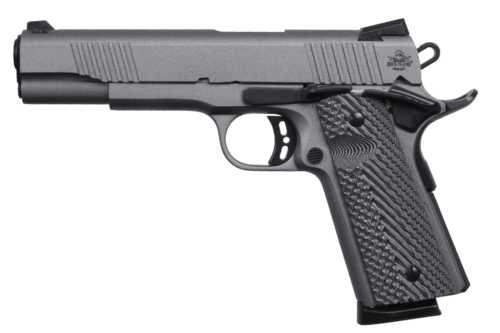 Armscor M1911A1 Rock Standard Semi-Automatic Pistol .45 ACP 5" Rifled Barrel (1)-8Rd Magazine Dovetail Ramp Front & Fixed Snag-Free Rear Sights Black Gray G10 Grips Gun Metal Cerakote Finish