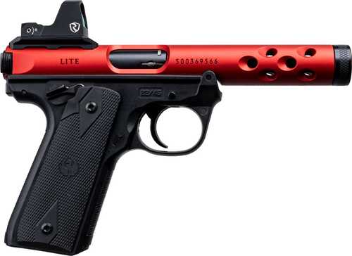 Ruger Mark IV 22/45 Lite Semi-Automatic Pistol .22 Long Rifle 4.4" Threaded Barrel (2)-10Rd Magazines <span style="font-weight:bolder; ">Riton</span> Red Dot Included Checkered Black Synthetic Grips Red Anodized Finish