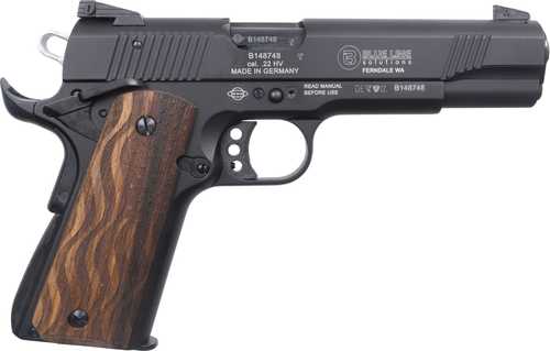 Blue Line Mauser 1911 Semi-Automatic Pistol .22 Long Rifle 5" Barrel (1)-10Rd Magazine Fixed Front & Adjustable Rear Sight Wavy Flag Wood Grips Blued Finish