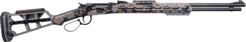 GForce Arms LVR410 Skeleton Tactical Lever Action Shotgun .410 Gauge 2.5" Chamber 24" Barrel 9 Round Capacity Hiviz Front & Adjustable Rear Sights Stock Black Orange And Grey Camouflage Finish