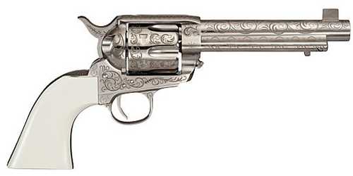 Cimarron Bat Masterson Revolver .45 Long Colt 5.5" Barrel 6 Round Capacity Fixed Sights White Polymer Grips Laser Engraved Nickel Finish