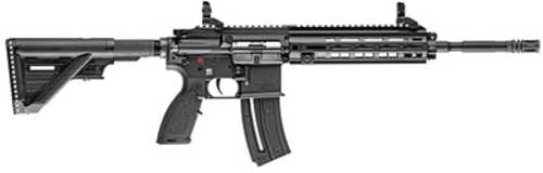 Used <span style="font-weight:bolder; ">Heckler</span> & Koch HK416 Semi-Autoamtic Rifle .22 Long 16.1" Threaded Barrel (1)-20Rd Magazine Front Rear Flip-Up Sights Right Hand Black Synthetic Finish Blemish (Chip on Barrel/Damaged Box)