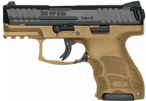 Heckler & Koch VP9SK Striker Fired Semi-Automatic Pistol 9mm Luger 3.39" Barrel (1)-15Rd (2)-12Rd Magazines Dot Night Front Low Snag 2-Dot Rear Sights Black Slide Flat Dark Earth Polymer Finish