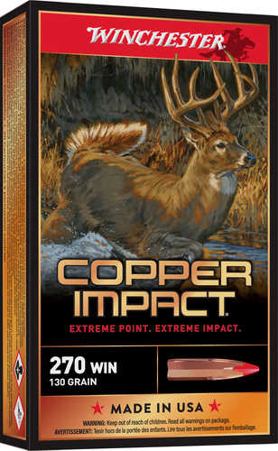 Winchester Copper Impact<span style="font-weight:bolder; "> 270</span> 130 gr 3000 fps Extreme Point Lead-Free Ammo 20 Round Box