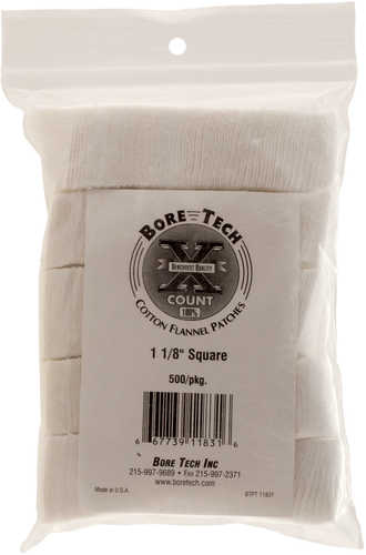 Bore Tech X-Count Square Cotton Patches For 22 Cal, 500 Per Pack Md: BTPT-118-S50