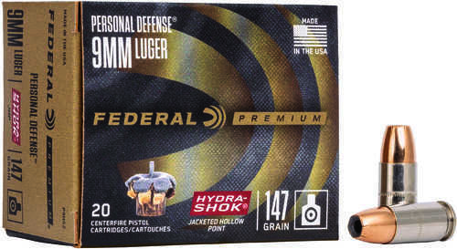 9mm Luger 20 Rounds Ammunition Federal Cartridge 147 Grain Hollow Point