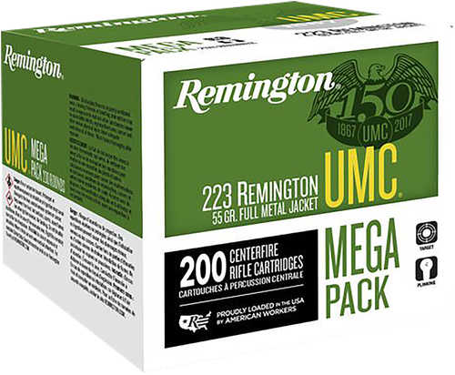 Remington UMC <span style="font-weight:bolder; ">223</span> Rem 55 gr 3240 fps Full Metal Jacket (FMJ) Ammo 200 Round Box