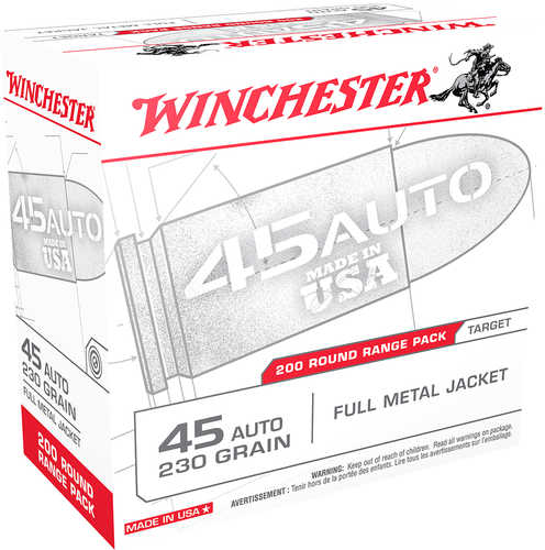 Winchester USA 45 ACP 230 gr Full Metal Jacket (FMJ) Ammo 200 Round Box