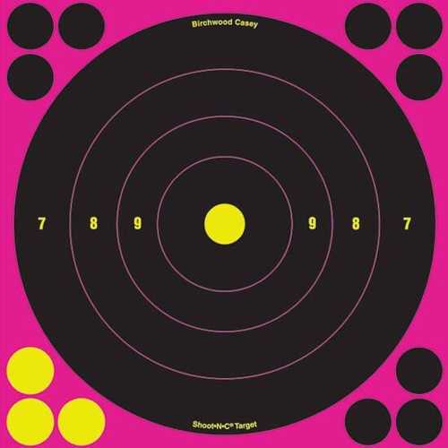 Birchwood Casey Shoot•N•C Pink 8" Bull's-eye Target- 6 Pack 34808