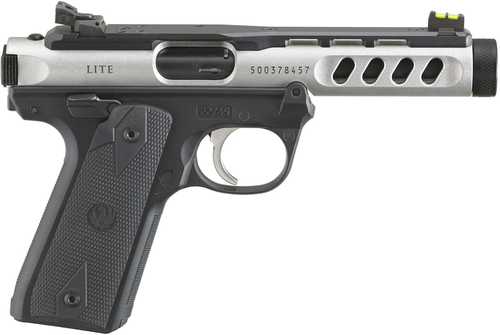 Ruger Mark IV Semi-Automatic Pistol .22 Long Rifle 4.4" Barrel (2)-10Rd Magazines Fiber Optic Front Sight Silver And Black Finish