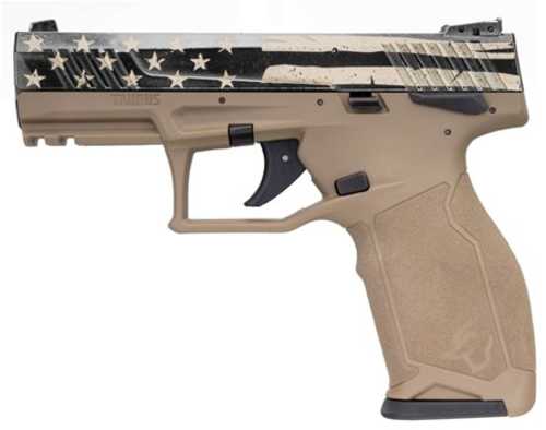 Taurus TX22 Striker Fired Semi-Automatic Pistol .22 Long Rifle 4.1" Barrel (2)-10Rd Magazines Distressed Flag Engraving On Slide Flat Dark Earth Finish