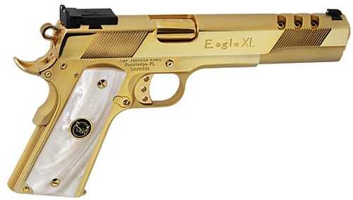 Iver Johnson Eagle XL Ported Semi-Automatic Pistol 10mm 6" Barrel (1)-8Rd Magazine White Pearl Grips Gold Plated Finish