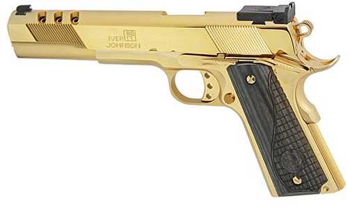 Iver Johnson Eagle XL Ported Semi-Automatic Pistol 10mm 6" Barrel (1)-8Rd Magazine Black Wood Grips Gold Finish